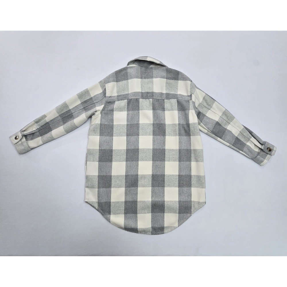 Old Navy Womens Grey White Buffalo Plaid Flannel Shacket Shirt Jacket Large - Picture 3 of 12